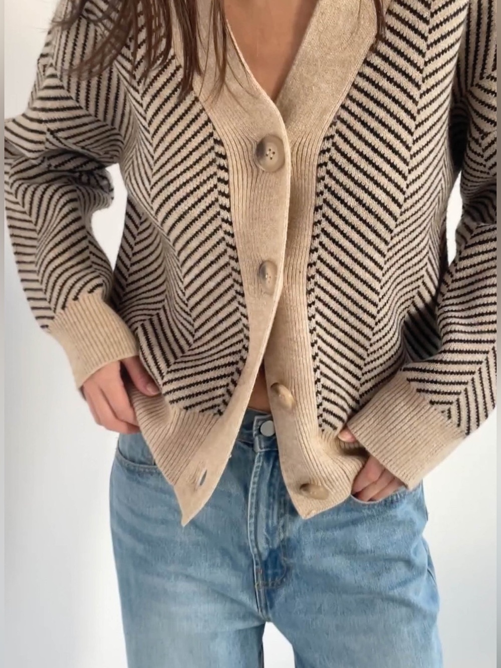 Oak + Fort Harringbone Cardigan Size Small